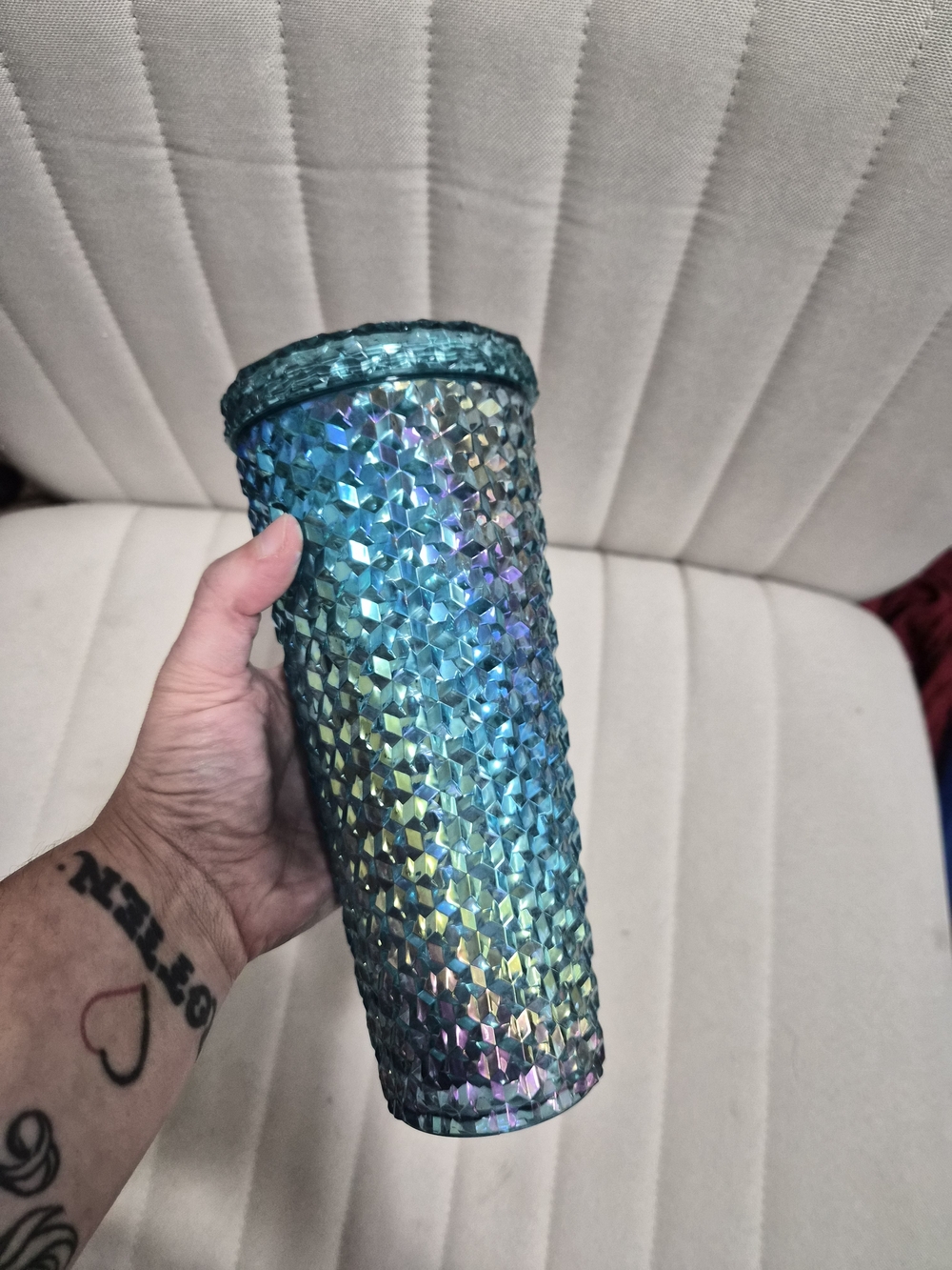Iridescent Aqua Crystal Studded Tumbler